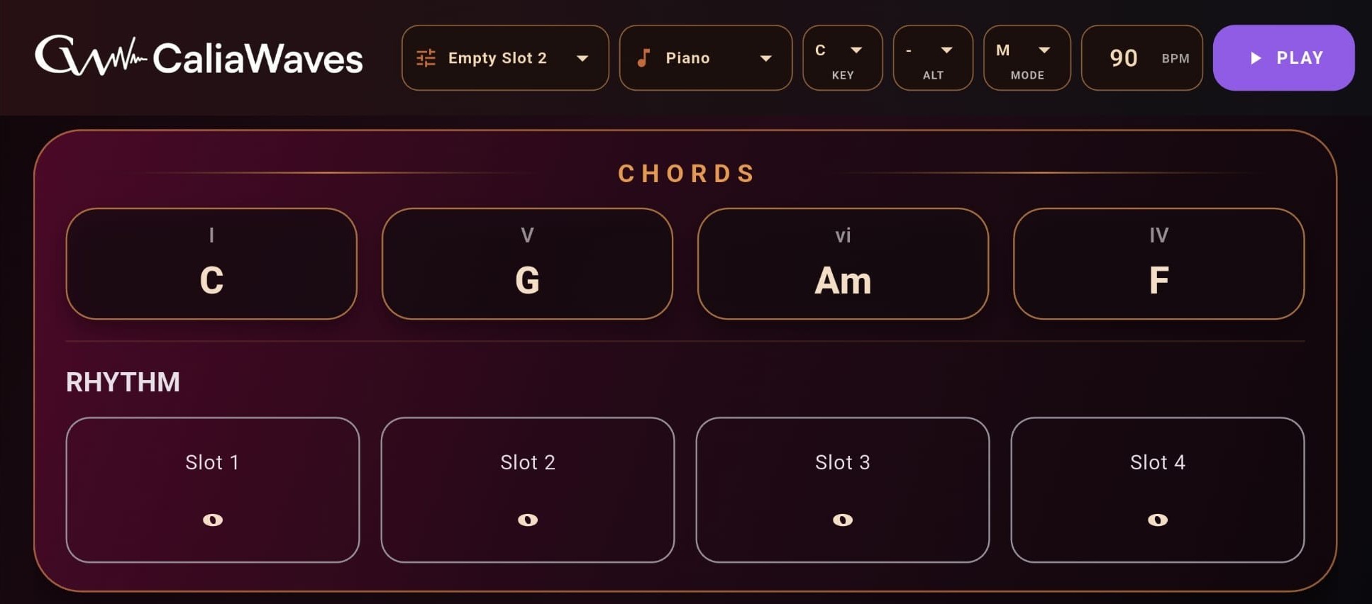 Calia Keys chord looper screen