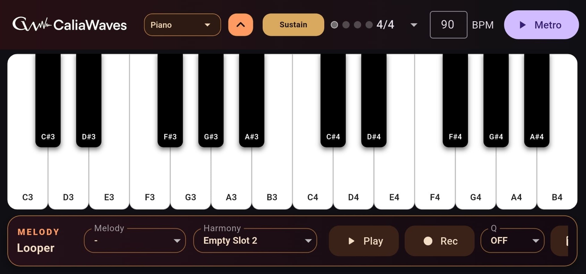 Calia Keys virtual keyboard screen